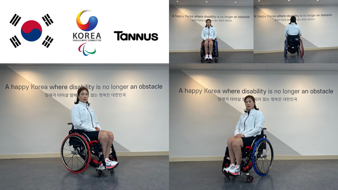 Korean athlete with Tannus equipped on the wheels of her wheelchair.